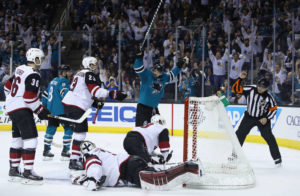 Marc-Eduard Vlasic with the winning OT pickle in Saturday nights game against Arizona